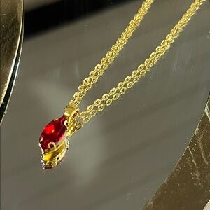 Radiant Ruby Red Glass Rhinestone Pendant Necklace